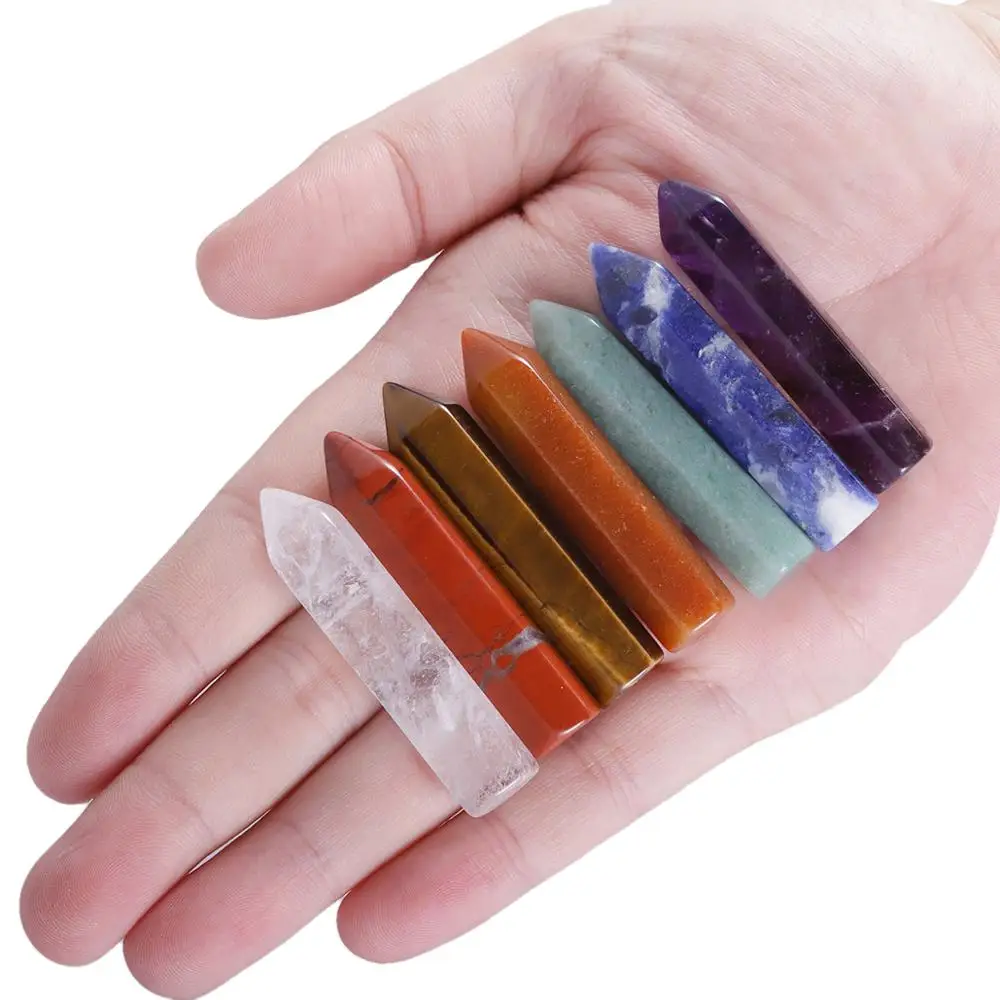 

TUMBEELLUWA 7 Chakra Healing Crystals Wands Reiki Energy Tumbled Stone Set Hexagonal Points Meditation Therapy Home Decor 1.96''
