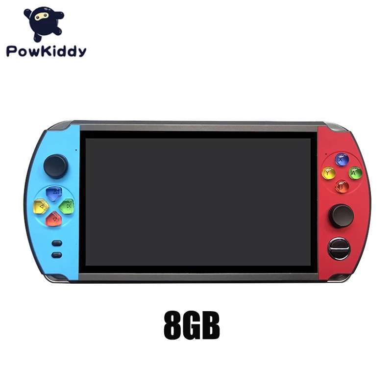 Powkiddy X19 чехол для телефона в виде ретро-игровой 7-дюймовый HD экран портативная игровая консоль-плеер двойным рокером 64bit тренажер детский подарки Поддержка ТВ - Цвет: Red and blue 8GB
