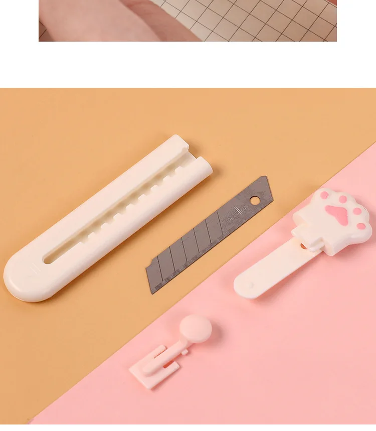 Kawaii Mini Pocket Cat Paw Art Utility Knife Express Box Knife Paper Cutter Craft Wrapping Refillable Blade Stationery utility knife paper cutter craft cutting knife