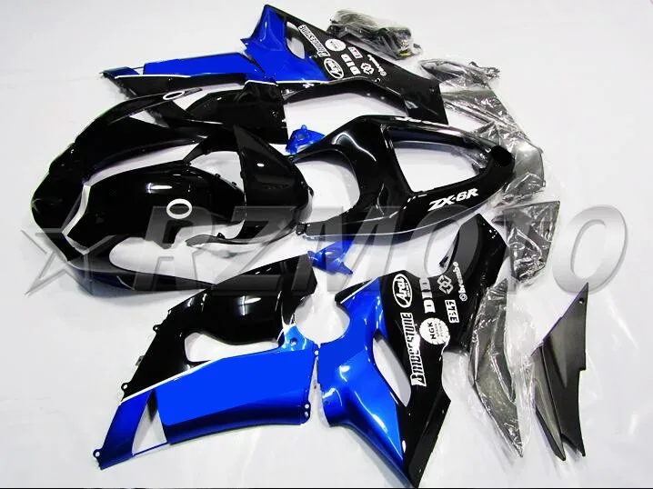 ABS обтекатель комплект подходит для Kawasaki ZX6R 2005 2006 Мотоцикл Обтекатели ZX-6R 05 06 Ninja 636 кузов комплект черный синий хороший