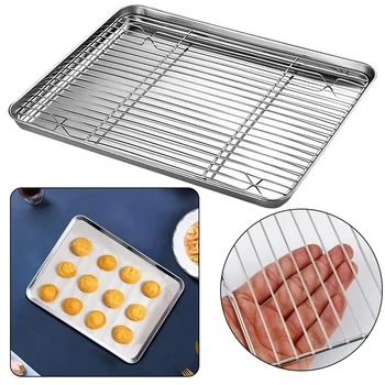 

Stainless Steel Baking Tray with Removable Cooling Rack Non-stick Chips Basket Baking Pan Sheet Grill Mesh Kitchen Tool BBQ Tray