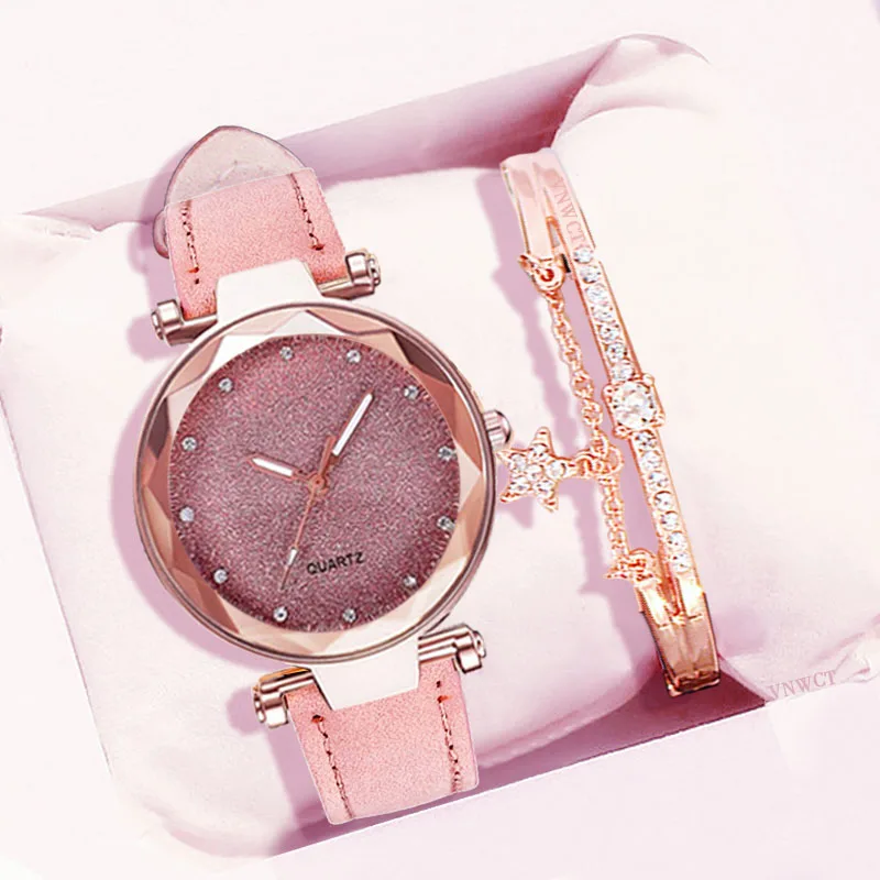 

Women Starry Sky Watch bracelet Luxury Diamond Watches Ladies Casual Leather Band Quartz Wristwatch Female Clock zegarek damski