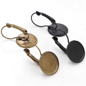 

14mm 10pcs Black And Bronze Plated French Lever Back Earrings Blank/Base,Fit 14mm Glass Cabochons,Buttons;Earring Bezels