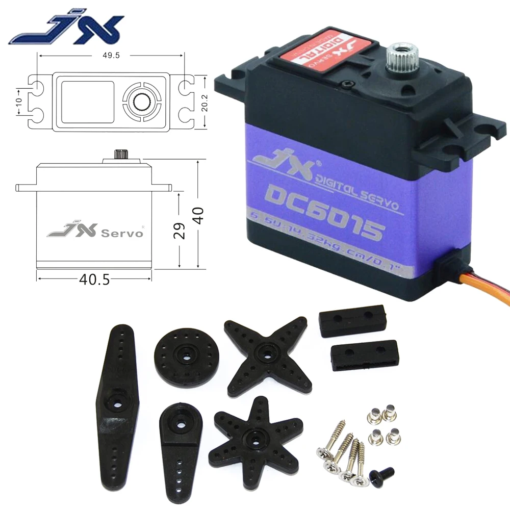 

JX Servo DC6015 15kg Digital Standard Standard Angle Servos Aluminium Shell Metal Gear Core for RC Drone 1/8 1/10 Car