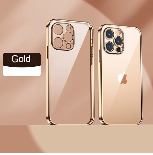 Luxury Plating Transparent Soft Silicone Case for iPhone 13 11 12 Pro Max Mini XR X XS SE 2020 8 7 Plus Shockproof Clear Cover Gold