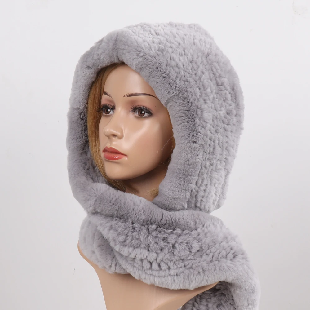 Женский вязаный шарф с капюшоном настоящий мех кролика зима 2020|Женские Skullies и