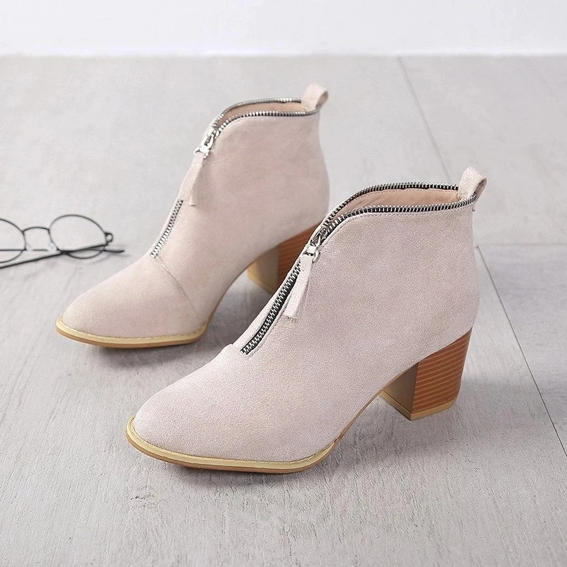 beige Новые женские ботинки; обувь на высоком каблуке с заостренным носком; дышащие леопардовые ботинки в стиле ретро с пряжкой в римском стиле; женская офисная обувь для вечеринок - Цвет: beige