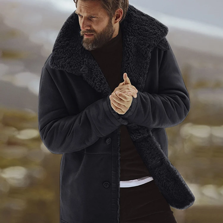 Мужская Толстая теплая зимняя куртка на пуговицах с отложным воротником винтажное однотонное пальто Верхняя одежда ветрозащитная жилетка из флиса Мужские парки одежда