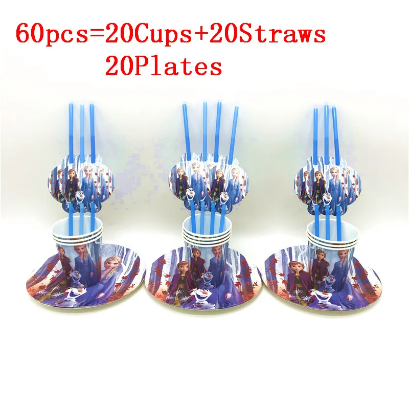 BeiPanXi-60PCS 41 шт. Дисней, новинка, Холодное сердце, 2, Анна, Эльза, принцесса, на день рождения, принадлежности, скатерть, чашки, тарелки для детей, подарок для ребенка, на день рождения - Цвет: BeiPanXi-60PCS