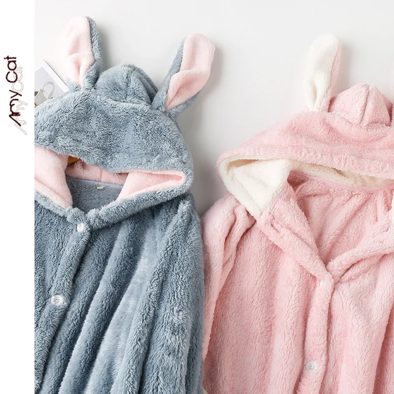Милый плюша на меху с капюшоном и застежкой с оборками Robe теплые ботинки с хлопковой подкладкой Домашняя одежда размера плюс Для женщин Пижама, пикантная сорочка с героями мультфильмов длинные трусы