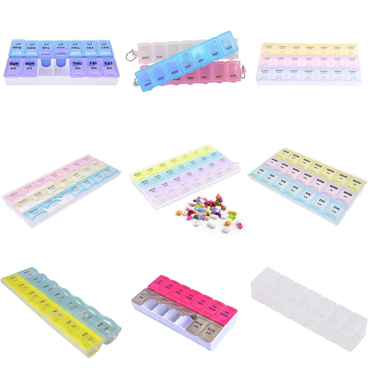 10Sstyles Weekly 7 Days Candy Pill Case Container Medicine Tablet Dispenser Organizer Pill Box Splitters Pill Storage Organizer