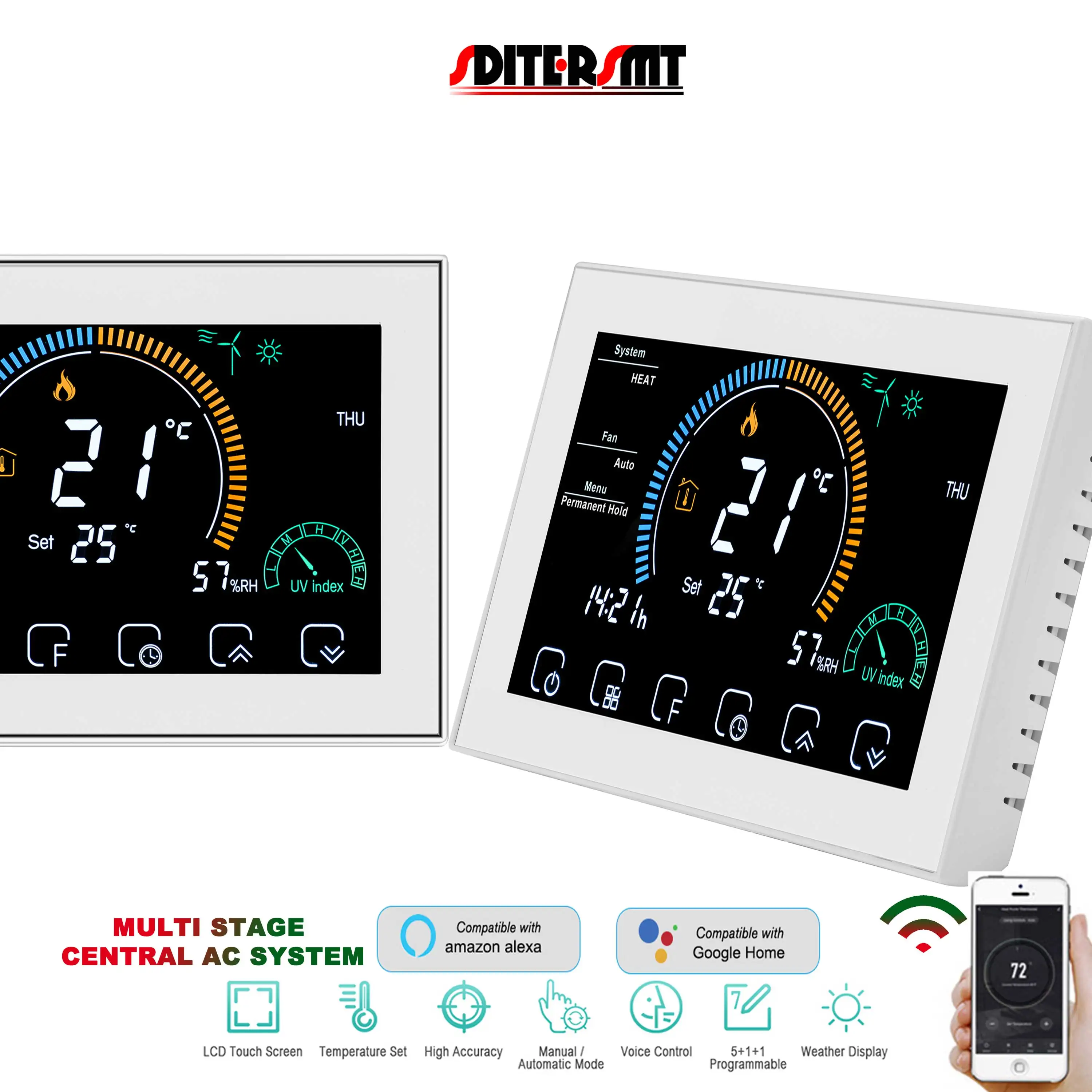 24V Programmable Multi Stage Heat Pump WIFI Thermostat for North America  Standard AC Temperature Alexa Voice Control - AliExpress