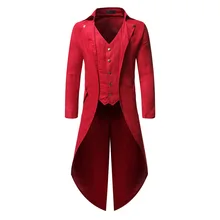Мужская куртка в стиле стимпанк на Хэллоуин, готический стиль, викторианский фрак, винтажный костюм, смокинг, блейзер для мужчин, DJ Club, косплей, выпускной, пиджак, красный