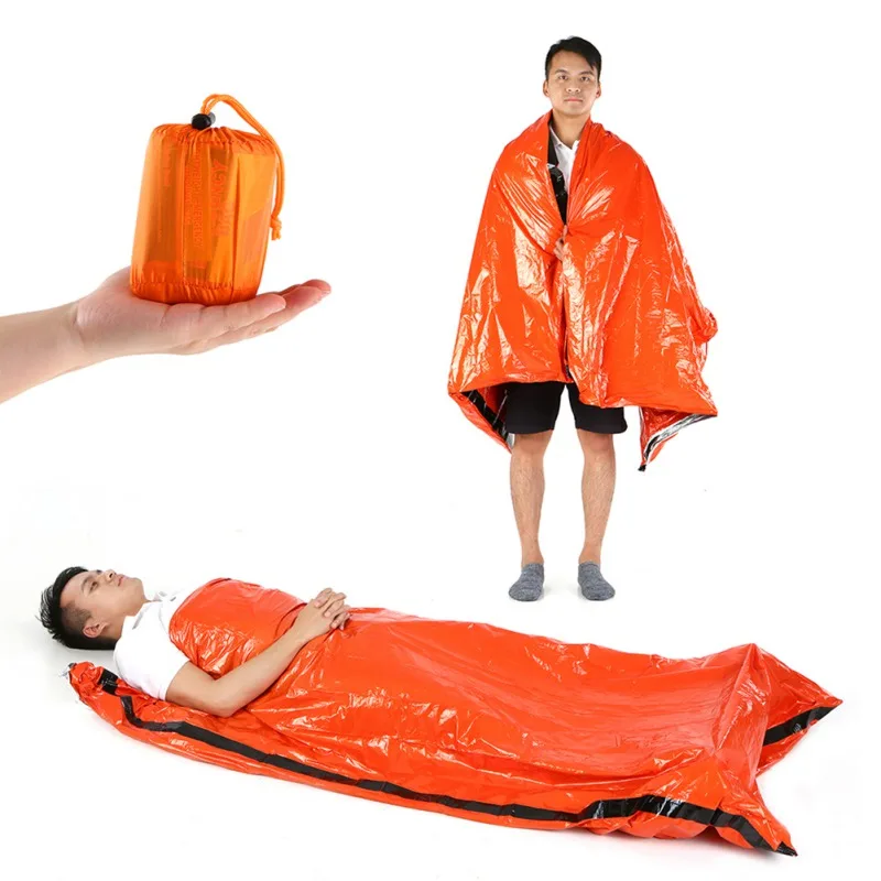 Outdoor PE Sleeping Bag One Size  tin film Lightweight Camping Emergency Camping Hiking Trip Bag Moisture Pad Sun Protection