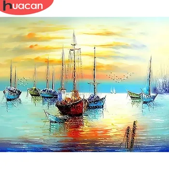 

HUACAN Paint By Numbers Sailboat Landscape Kits Drawing Canvas HandPainted Gift DIY Oil Painting Pictures Scenery Home Decor