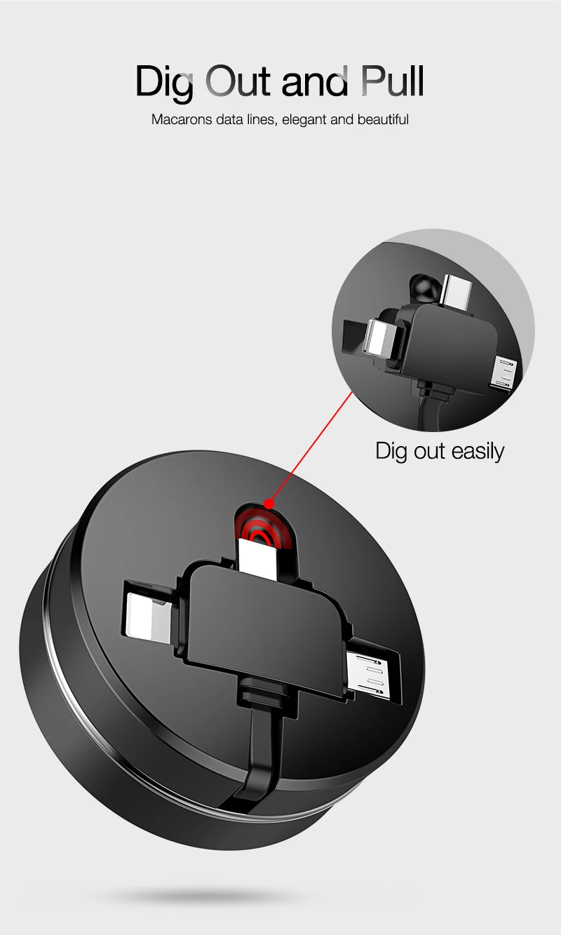 CAFELE USB Type C Cable Fast Charge 3 in 1 retractable Micro usb cable for iphone x xr 7 redmi Huawei Support Data sync