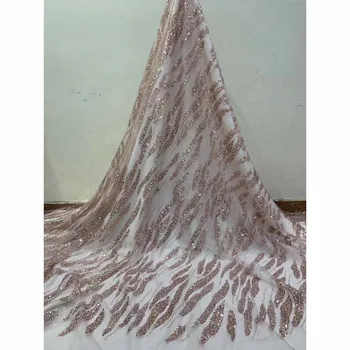 

Elegant party dress material French net lace fabric with sequins for evening dress HNZ304(5yards/lot)