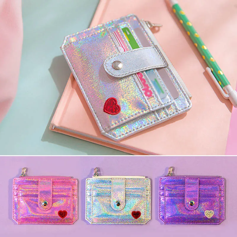 

2019 New Shining Coin Purse Women Harajuku Style PU Zipper Multi-Card Position Card Snap-On Wallet Outdoor Travel Tarjetero
