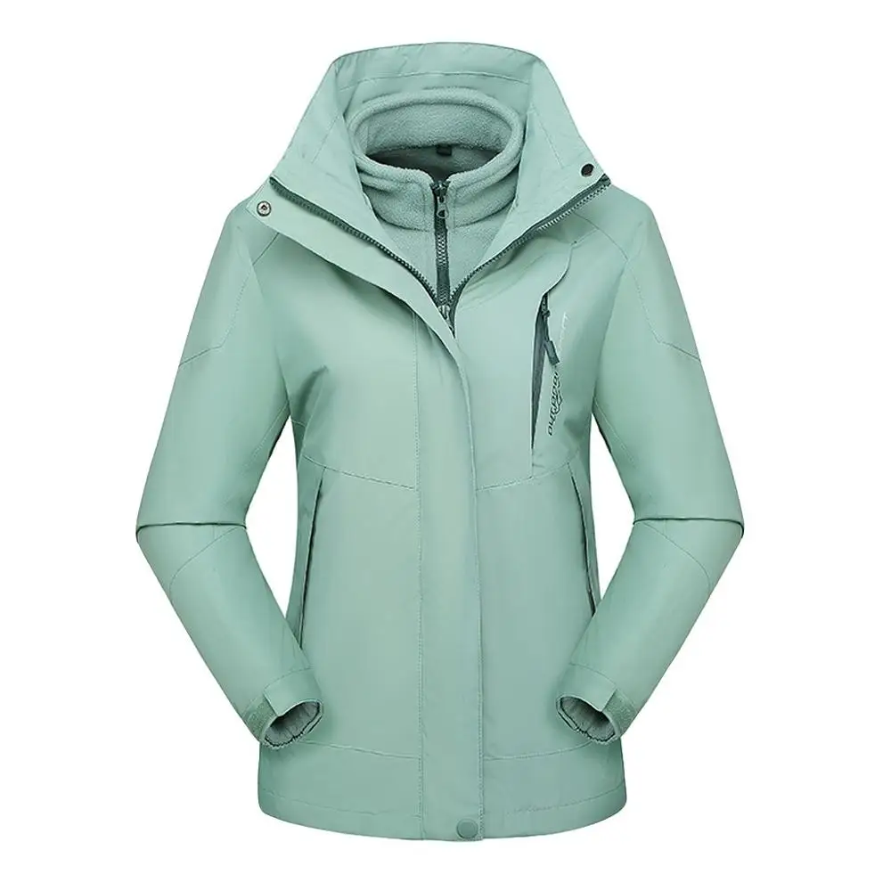 Mint Green Женское пальто, модная Водонепроницаемая Толстовка со съемным капюшоном, дышащая Спортивная уличная Лоскутная куртка с длинным рукавом на молнии, зимняя верхняя одежда - Цвет: Mint Green