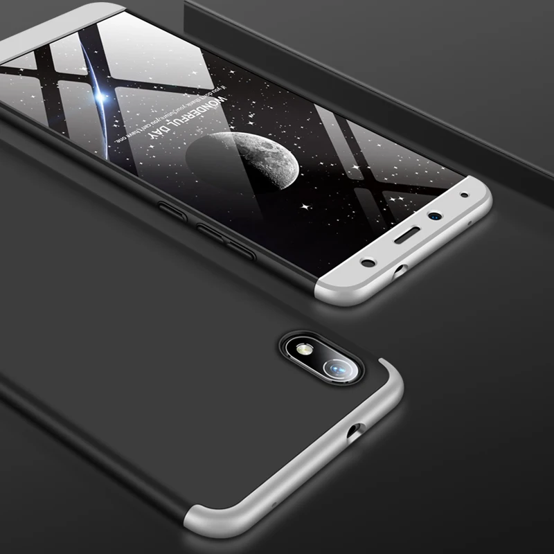 360 градусов чехол для Xiaomi mi Pocophone F1 красный mi 7A 6A Note 4X Prime чехол 3 в 1 Жесткий PC защитный матовый чехол - Цвет: Silvery and Black