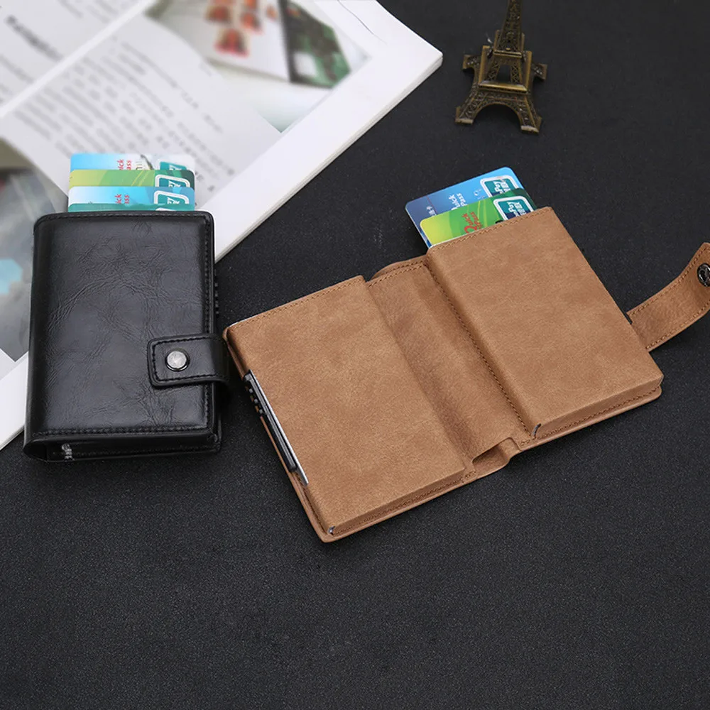 Bisi Goro мужской и женский бизнес кредитный держатель для карт металлический RFID двойной Алюминиевый футляр Crazy Horse кожаный кошелек для путешествий