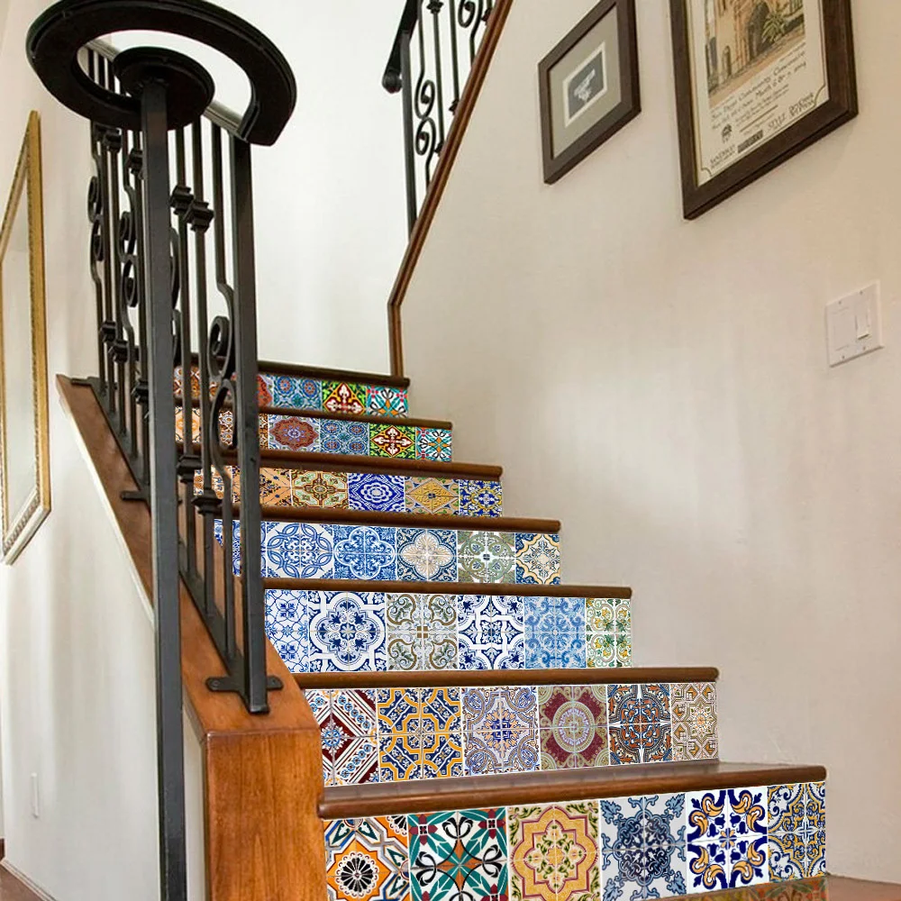 6 шт. 3D Morocco Стиль самоклеящаяся наклейка "Лестница" керамическая плитка ПВХ лестницы обои наклейка виниловая плакат Декор для лестницы