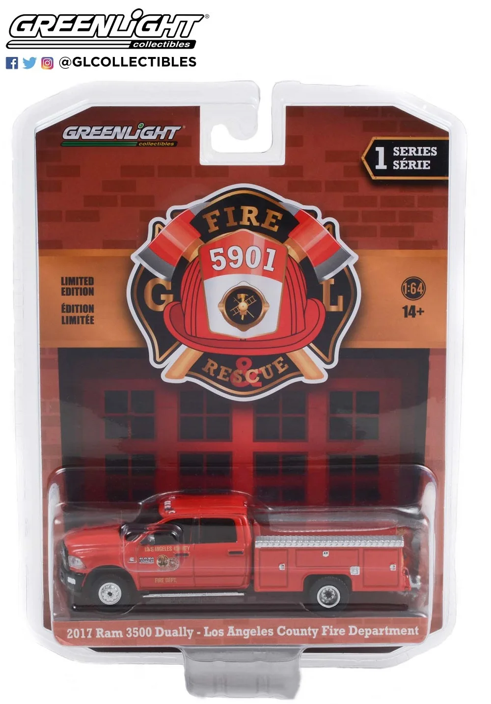 

1/64 GREENLIGHT 2017 Dodge 3500 пожарный коллектор Литой Сплав тележка Модель