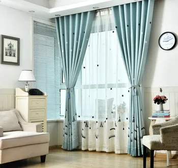 

High-Grade Korean curtains for Living Room Bedroom Cartoon Hipster Ma Towel Embroidery Castle Curtain Fabric