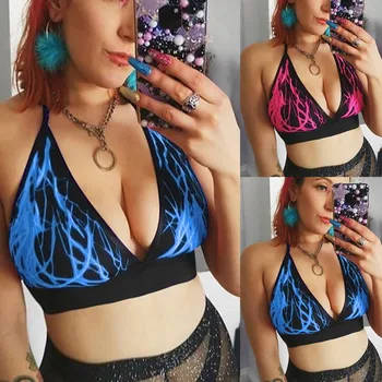 

Women Lingerie Sling Corset Print V-Neck Bra Tops Sleepwear Underwear Sexy Plunge Women's Bras 2020 FJSL