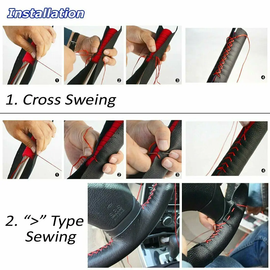 DIY автомобиля стежка из искусственной кожи крышка рулевого колеса иглы+ резьба против скольжения M черный