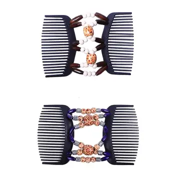 

Magic Magic Hair Comb Clip Wooden Stretchy Double Clips Hair Slide Comb Double Clips Wooden Elasticity Double Hair Comb Clip
