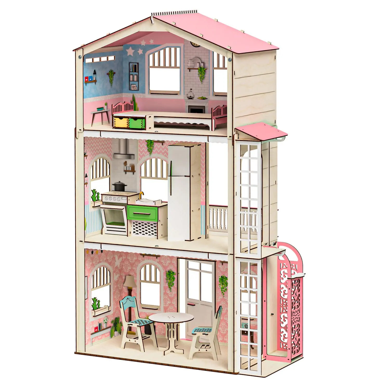 Large Dollhouse For Barbie With Furnishings "symphony"wooden House For