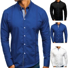 Брендовая мужская рубашка в Корейском стиле, с длинными рукавами, украшенная складкой груди, приталенные официальные сорочки, однотонная повседневная мужская одежда в стиле хип-хоп, большие размеры