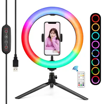 

PULUZ 10.2 inch 26cm LED RGBWW Dual-color Temperature Dimmable Ring light Youtube Vlogging Video Light &Desktop Stand Tripod