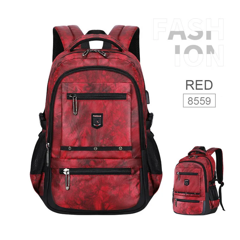 Red-8559 Унисекс Рюкзак для ноутбука для мужчин и женщин 15,6 рюкзак для ноутбука сумка Водонепроницаемый Большой Школьный рюкзак USB зарядное устройство мужской деловой рюкзак - Цвет: Red-8559