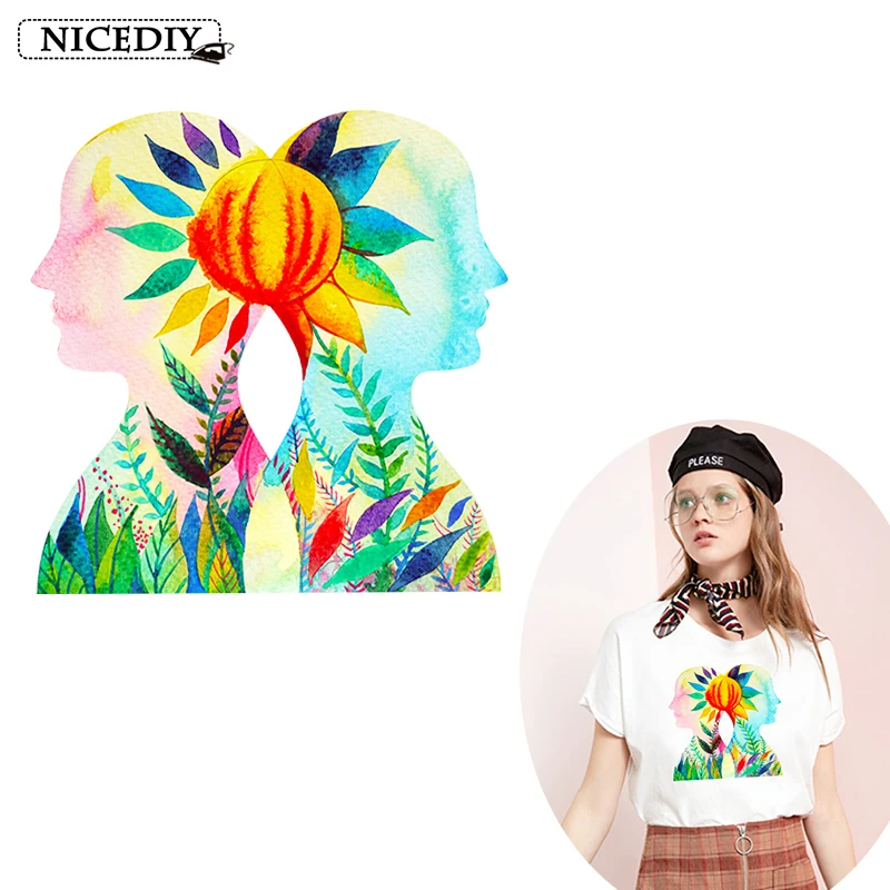 

Nicediy Beautiful Watercolor Couple Iron On Transfers On Clothing Patches Heat Transfer Vinyl Sticker Applique On Clothes Badge