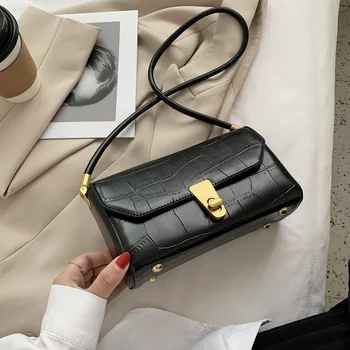 

Brand Original Design HOT Lock Stone Single Shoulder Underarm Bag Retro Slung Portable Stone Pattern Square Bag