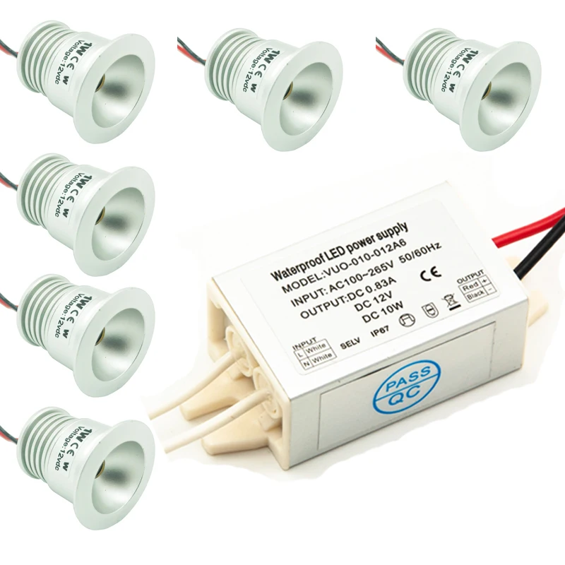 

12V DC 1W IP65 Mini Led Spot With IP67 12W Driver Adapter 80Ra 1 watt SPA Downlight Lighting CE Outdoor Light