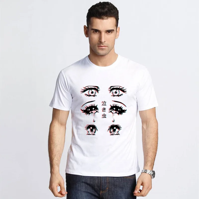 Футболка с рисунком из аниме плачущие глаза футболка принтом Милая Винтажная Kawaii