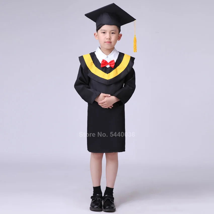 Yellow set Primary School Uniform Kids Graduation Dress Gown with Hat Clothing Set Doctor Cosplay Costumes Student Boy Girl Bachelor Wear - Цвет: Yellow set