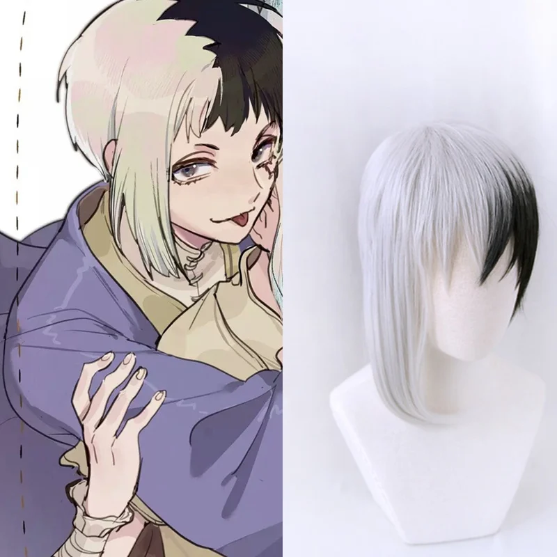 Anime Dr.stone Cosplay Asagiri Gen Black White Costume Wig Heat Resistance Fiber Synthetic Hair