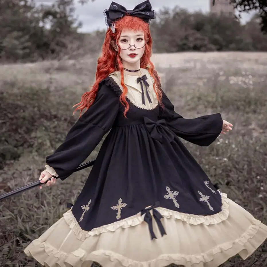 Women's Medieval Lolita Dress – Vintage Ruffle Short Dress With Bows, Gothic Steampunk Cosplay - View #4
