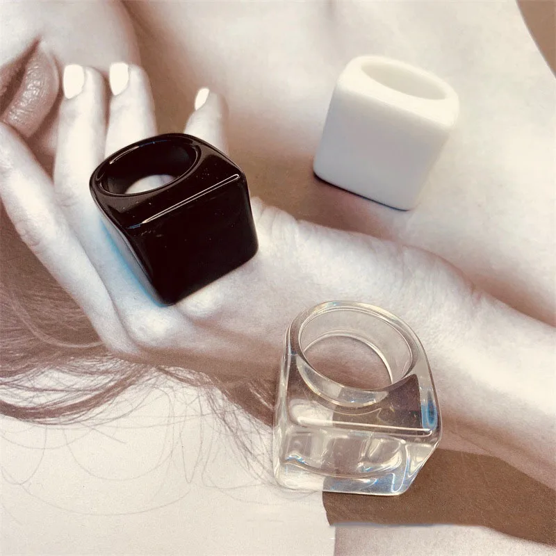 Finger Ring Couples Rings Vintage Geometric Square Resin Acrylic For Women Fashion Transparent White Black Color