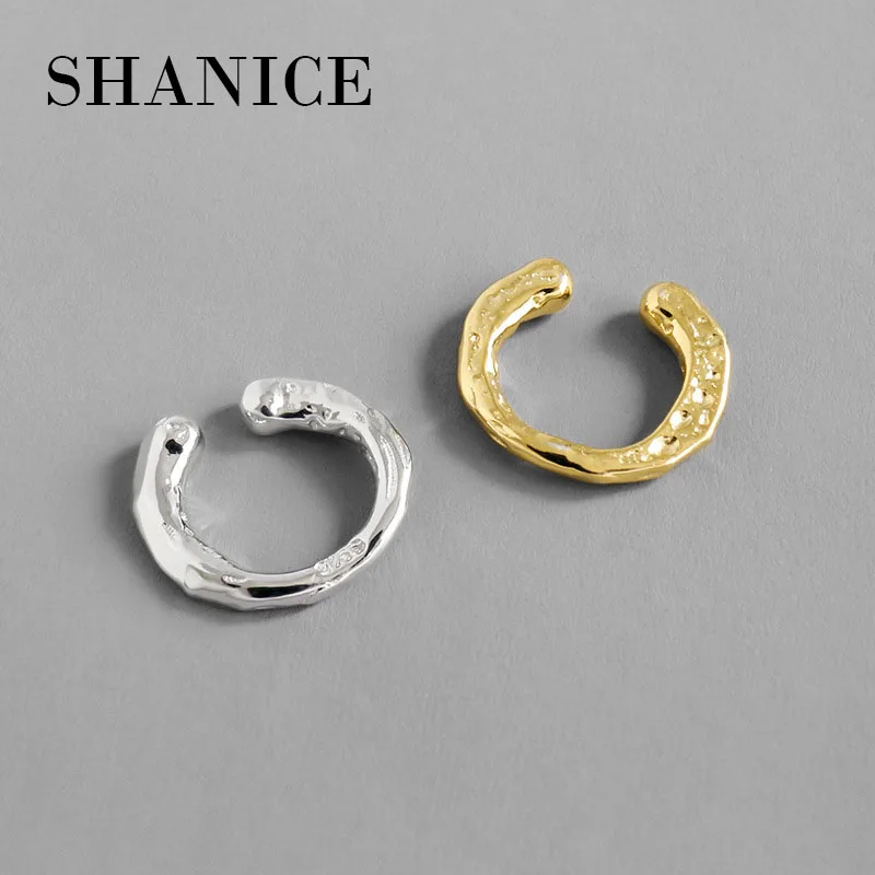 

SHANICE 925 Sterling Silver INS minimalist irregular Uneven surface Ear Clip on Earrings Clip Earrings without Piercing Women