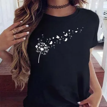 Maycaur Women Graphic Cartoon Dandelion Print T Shirt Short Sleeve Ladies Print Clothes Lady Tees Tops Female Womens T Shirt 1