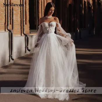 

Smileven Sweetherat Princess Wedding Dress Long Puff Sleeve Lace Bridal Dresses Vestido De Noiva Appliques Corset Wedding Gowns