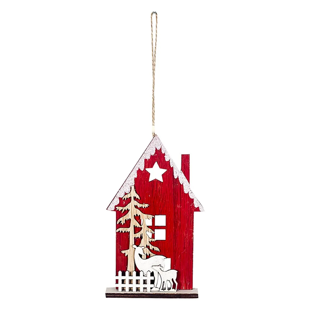 House Shaped Christmas Tree Hanging Pendant Wooden Small Christmas Ornaments Noel Natale Kerst Adornos de Navidad Natal#jink