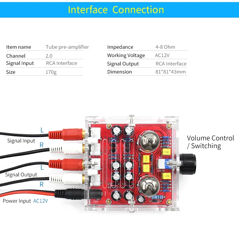 UNISIAN 6J1 vacuum tube Preamplifier board  HIFI electronic bile buffer Preamp With Acrylic Box AC12V for amplifier car audio amplifier