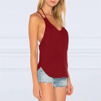 

Sexy Vest Women Summer Backless Sleeveless Top Solid Casual V Neck Halter Spaghetti Tank Tops Camisole Ladies