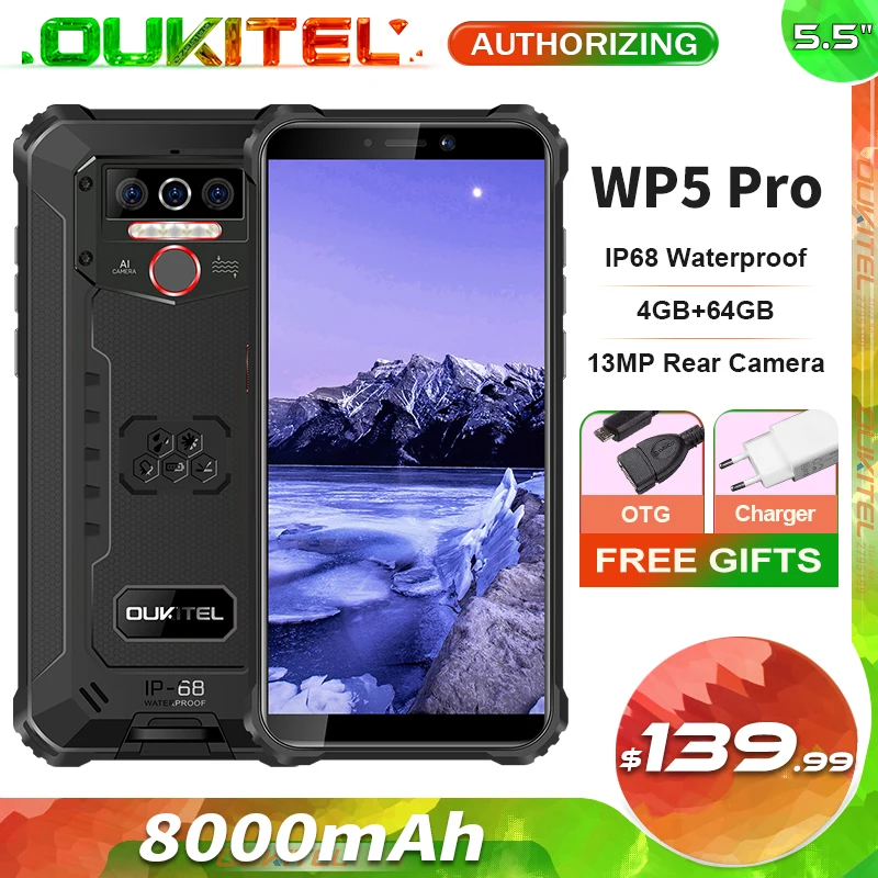 OUKITEL WP5 Pro IP68 водонепроницаемый смартфон 8000 мАч Android 10 тройная камера